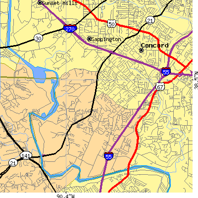 Zip code 63128 close-up map