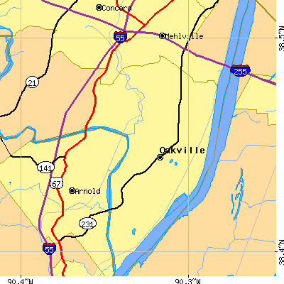 Zip code 63129 close-up map