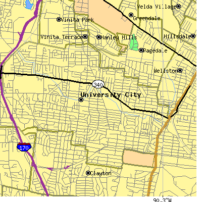 Zip code 63130 close-up map