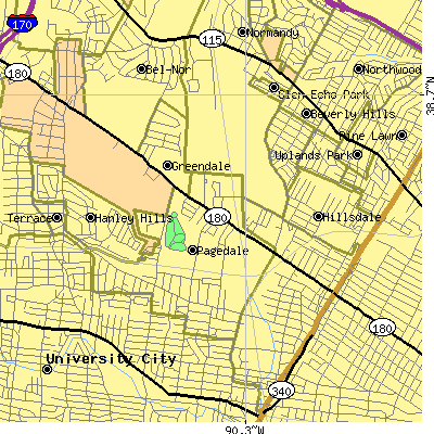 Zip code 63133 close-up map