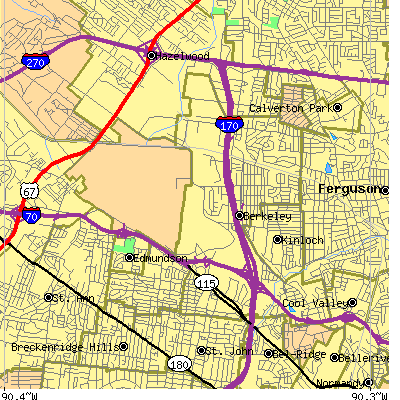 Zip code 63134 close-up map