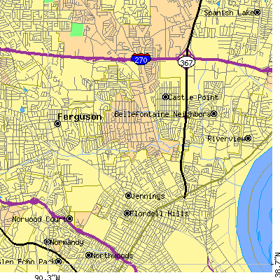 Zip code 63136 close-up map