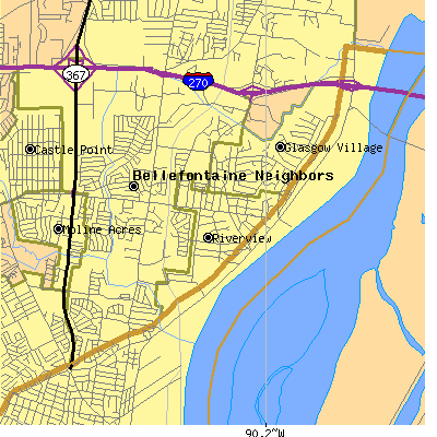 Zip code 63137 close-up map