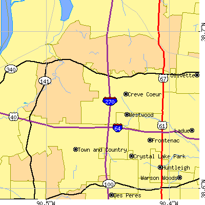 Zip code 63141 close-up map
