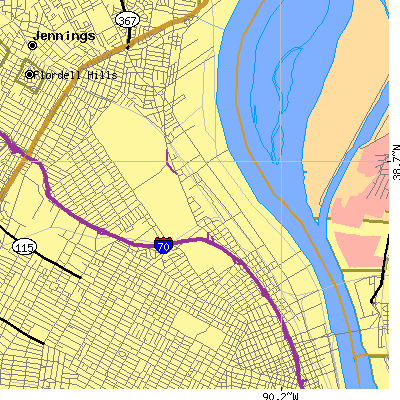 Zip code 63147 close-up map