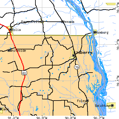 Zip code 63343 close-up map