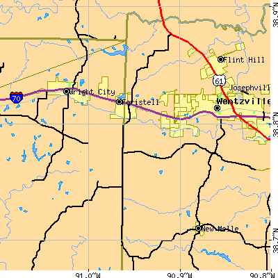 Zip code 63348 close-up map