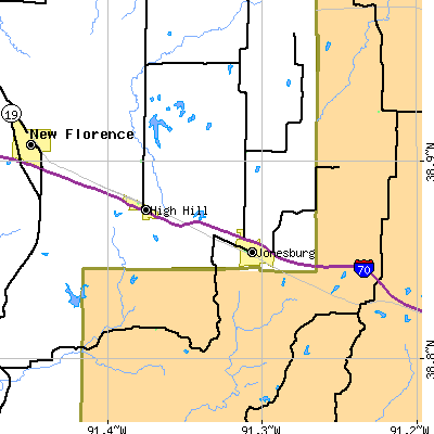 Zip code 63351 close-up map