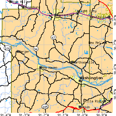 Zip code 63357 close-up map