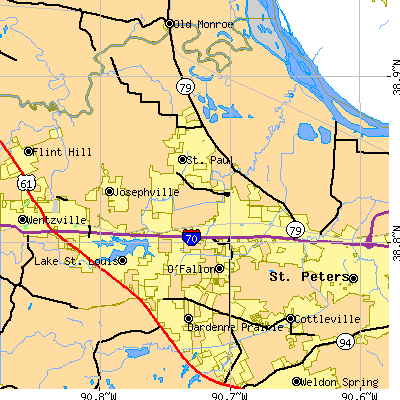 Zip code 63366 close-up map