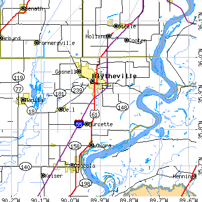Zip code 72315 close-up map