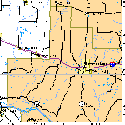 Zip code 63383 close-up map