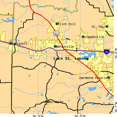 Zip code 63385 close-up map