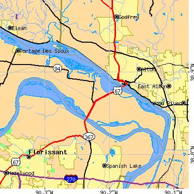 Zip code 63386 close-up map