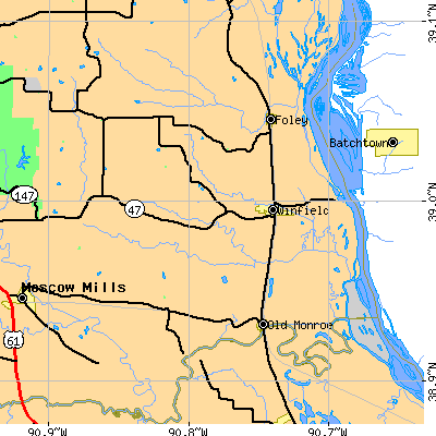 Zip code 63389 close-up map