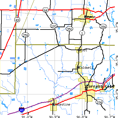 Zip code 72326 close-up map