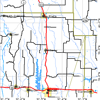 Zip code 63530 close-up map