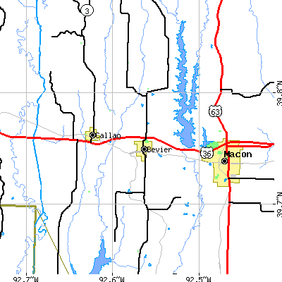 Zip code 63532 close-up map