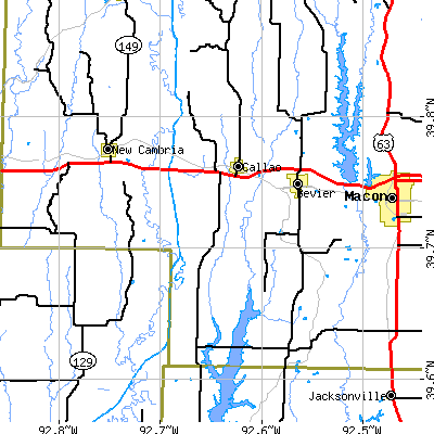 Zip code 63534 close-up map