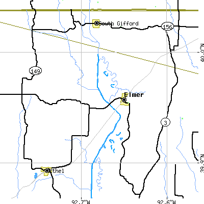 Zip code 63538 close-up map