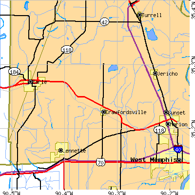 Zip code 72327 close-up map