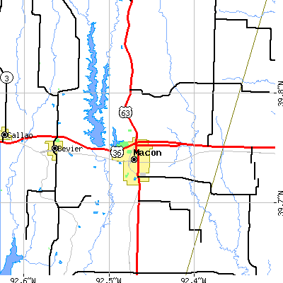 Zip code 63552 close-up map