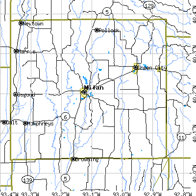 Zip code 63556 close-up map