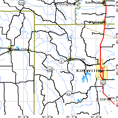 Zip code 63559 close-up map