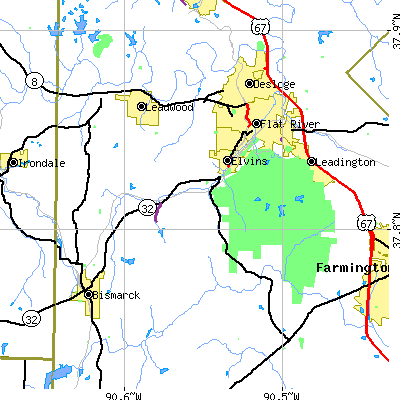Zip code 63601 close-up map