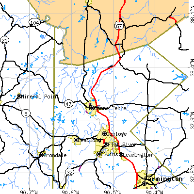Zip code 63628 close-up map
