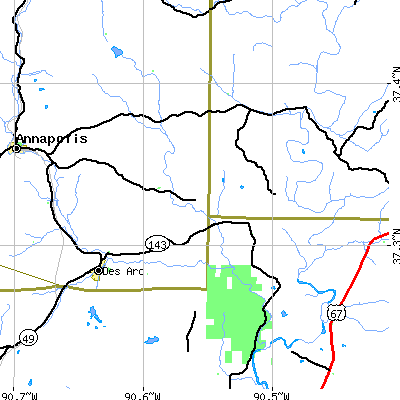 Zip code 63636 close-up map