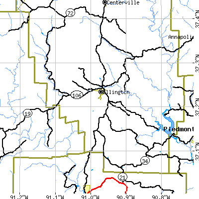 Zip code 63638 close-up map