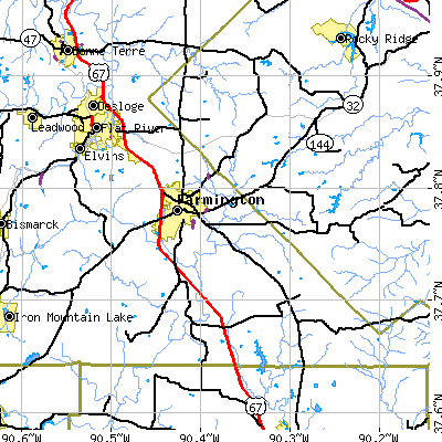 Zip code 63640 close-up map