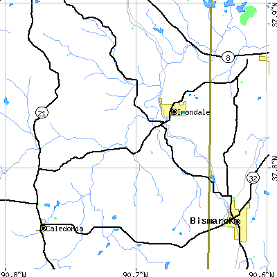 Zip code 63648 close-up map