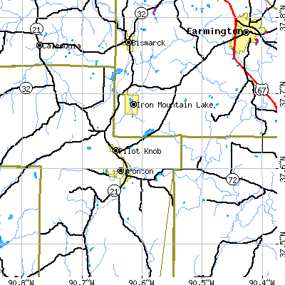 Zip code 63650 close-up map