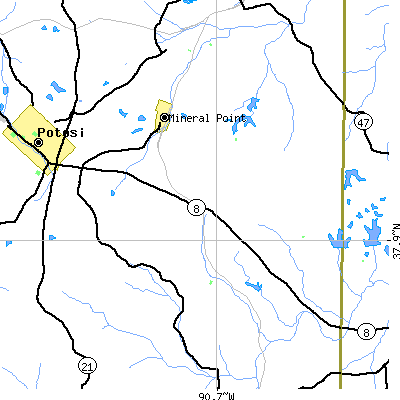 Zip code 63660 close-up map