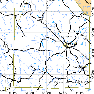 Zip code 63664 close-up map