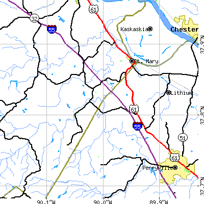 Zip code 63673 close-up map