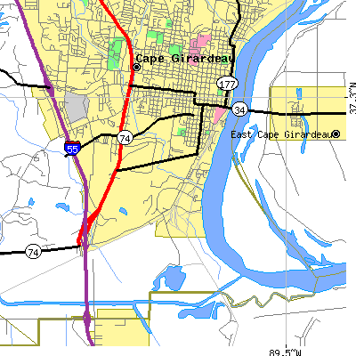 Zip code 63703 close-up map