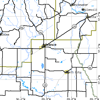 Zip code 63730 close-up map