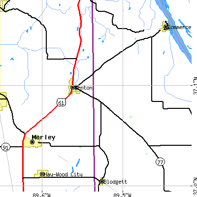 Zip code 63736 close-up map