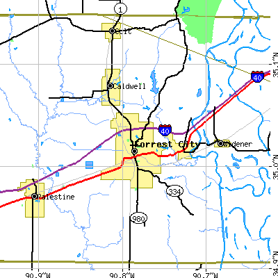 Zip code 72335 close-up map
