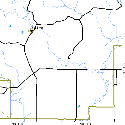Zip code 63782 close-up map