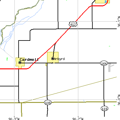 Zip code 63821 close-up map