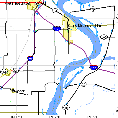 Zip code 63830 close-up map