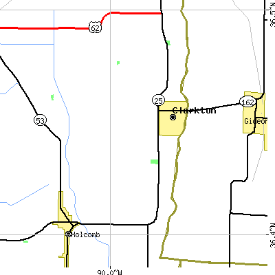 Zip code 63837 close-up map