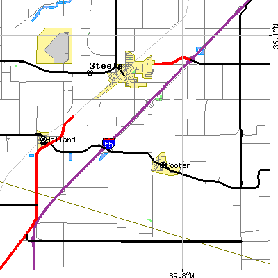 Zip code 63839 close-up map