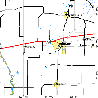 Zip code 63841 close-up map