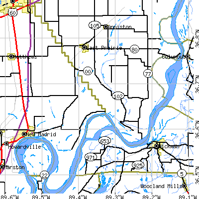 Zip code 63845 close-up map