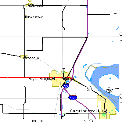 Zip code 63851 close-up map